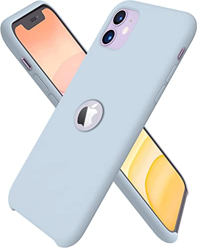 Image of VONZEE Microfiber Logo Cut Compatible for iPhone 11 Case Liquid Silicone Cases Non-Slip Full Body 4 Layer Protectives Shockproof Back with High Raised Camera Lips Mist Blue