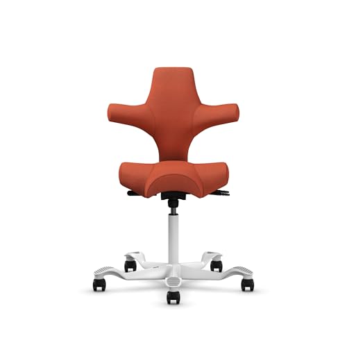 Image of HAG Capisco Sit to Stand Chair-White Frame-Upholstered Burnt Red