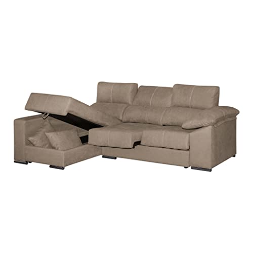 Tanuk Sofá Chaise Longue 4 Plazas Beige Crudo HELA Reversible 265x150 Tejido con Sistema ACUALINE Asientos Extensibles Desenfundable Arcón (Envío y Subida a Domicilio Incluidos)