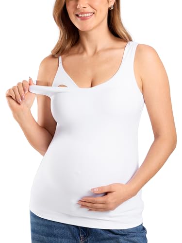 Image of MOMANDA Maternity Nursing Tank Tops with Built in Bra Sleeveless Casual Pregnancy Tee V Neck Workout Shirt