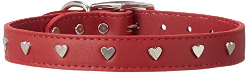 Mirage Pet Products Heart Widget Genuine Leather Dog Collar, Size 24, Red/Silver
