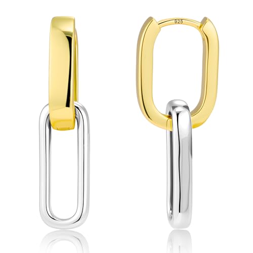 Gold Plated Two Tone Link Dangle Earrings for Women Trendy Paperclip Silver Drop Earrings Convertible Link Chain Earing