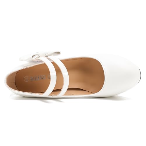 Image of MAIERNISI JESSI Women's Platform Mary Jane Pumps with Bow, 3.94 Inch Block Heel Dress Shoes