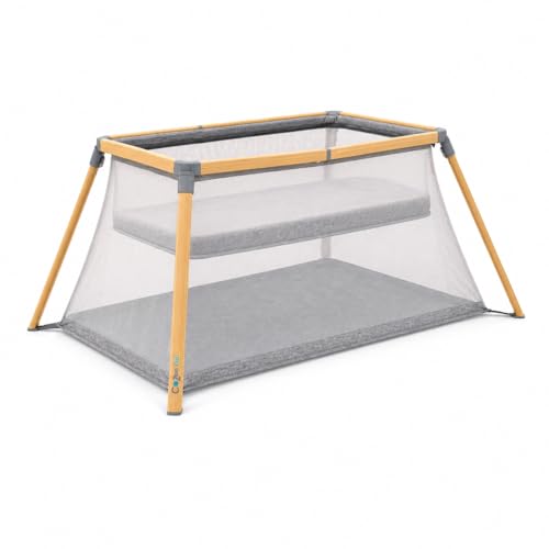 Image of Tutti Bambini CoZee Go 3-in-1 Foldable Baby Playpen, Portable Bassinet & Travel Crib | Playard with Mattress Included | Birth to 3 Years (Oak & Charcoal)