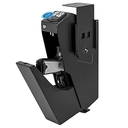 GOLDENKEY Gun Safe,Biometric Gun Safe for Pistols,DOJ Certified ,Mounted Handgun Safe Quick Access,Auto Open Lid Smart Pistol Safe with Fingerprint or Keypad Lock