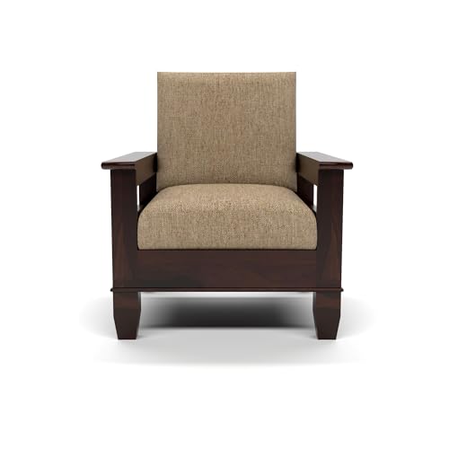 Image of Sheesham Wood Single Seater Sofa | Premium Wooden Single Sofa Chair for Living Room & Bedroom | Single Person Sofa for Home & Office Furniture (Joren Walnut, 1 Seater)
