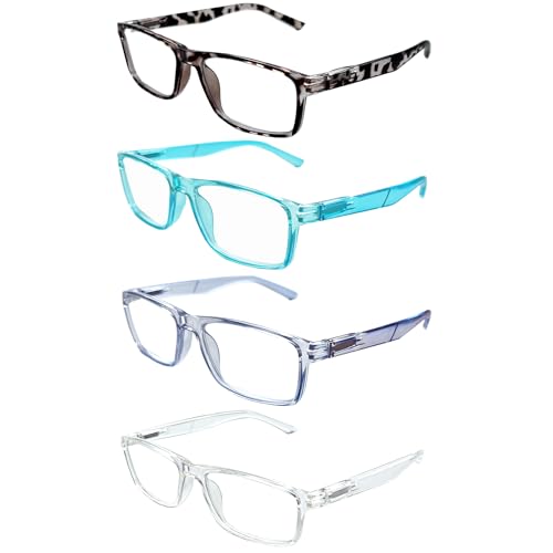 BIENCOOL Blue Light Blocking Reading Glasses,Readers for Men Women Spring Hinge Computer Eyeglasses (4 Mix Color, 1.50, x)