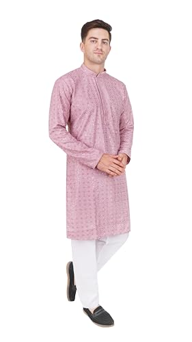 TRILOKI Mens Embroidered Sequined Kurta Pajama Set Rayon Ethnic Indian Traditional Wear Ethnic Diwali Puja Kurta Payjama Set2