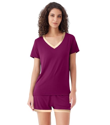 Image of WiWi Viscose from Bamboo Pajamas Set for Women Super Soft Short Sleeve Cooling Summer Plus Size Pjs Sets Sleepwear S-4X