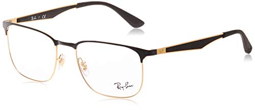 Ray-Ban RX6363 Square Metal Eyeglass Frames, Black On Gold/Demo Lens, 54 mm