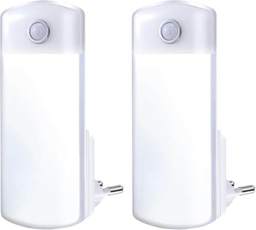 Enhon 2 Pcs Veilleuses 4 en 1 Amovibles avec Batterie Veilleuses LED à Douille Rechargeables Veilleuse Enfichable avec Prise UE Lampes de Poche à Détecteur de...