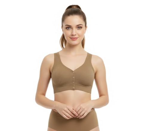 Image of Women's Maternity Nursing Bra, Front Open with Button Closure, Wirefree Padded, Seamless Inner, with Tube Bra,Pack of 1 (Free Size 30,32,34)