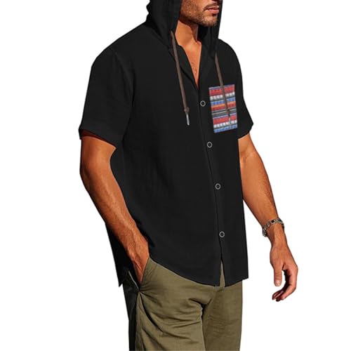 Men's Linen Shirts Breathable Quick Dry Short Sleeve Hoodies Trendy Summer Beach Cardigan Swim Cover Up Lightweight2