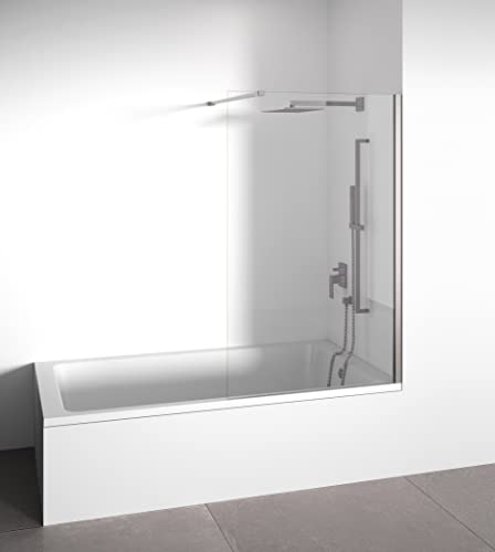 Mampara de bañera frontal panel fijo - Transparente - Cristal templado 6 mm Antical - Perfilería Plata Brillo - Ancho adaptable 88-90 cm - Alto 145 cm