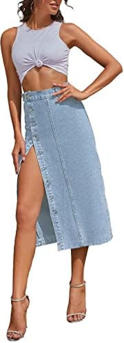 ELSTAROA Women's Casual High Waisted Solid Button Up Denim Jean Skirt