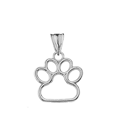 Dainty 10k White Gold Dog Paw Print Outline Charm Pendant (Small)