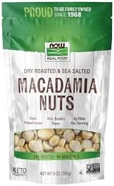 NOW Foods, Macadamia Nuts, Dry Roasted with Sea Salt, Source of Fiber, Gluten-Free and Certified Non-GMO, 9-Ounce (Packaging May Vary)