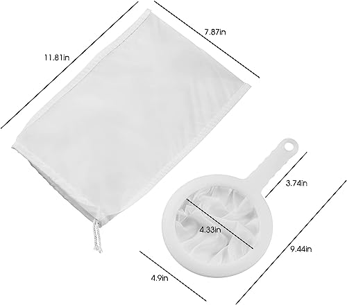 Image of 6 Pack - 200 Mesh Fine Mesh Strainer & Nut Milk Bags, Reusable Food Strainer - Food Grade BPA-Free - Ultra Strong Fine Nylon Mesh - Nutmilk, Juices, Cold Brew, Tea Coffee, Juice Soy Milk Juice