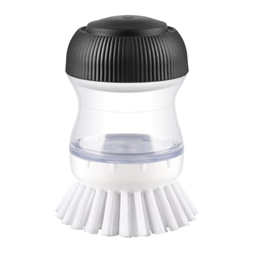 Image of OYV Dish Scrub Brush with Soap Dispenser, Kitchen Brush for Dish Pot Pan Sink Cleaning, 1 Piece Soap Dispensing Palm Brush, Black /Clear /White