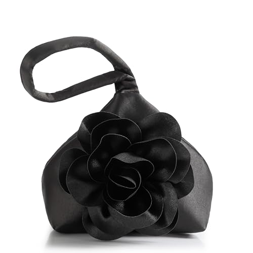 BABEYOND Clutch Purses for Women - Evening Bags Flower Satin Handbag Classy Wristlet Purse for Party Daily Wedding
