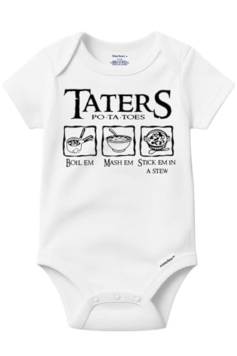 Image of Brain Juice Tees Taters Onesie - Boil Em Mash Em Stick Em In A Stew - 100% Cotton - Available in White, Heather Gray or Pink