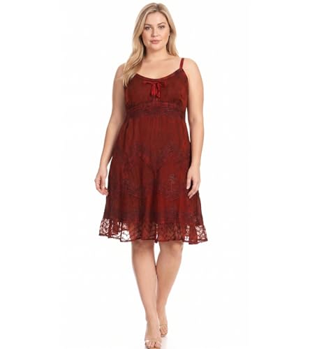 Image of Sakkas Stonewashed Rayon Adjustable Spaghetti Straps Mid Length Dress
