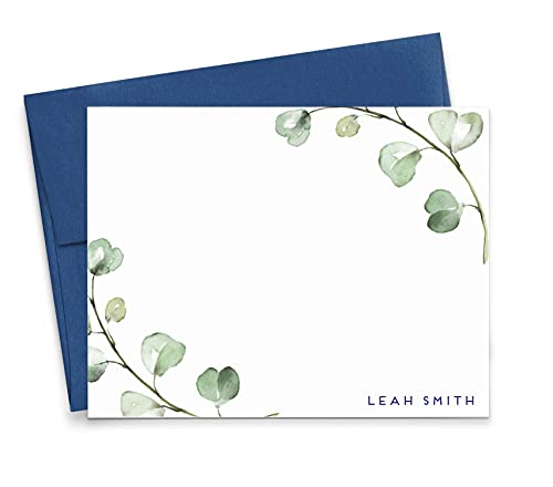 Product Image of the Eucalyptus Stationary Set, Personalized Greenery Stationary with Envelopes, FLAT OR FOLDED, Personalized Greenery Note Cards, Greenery Stationery for Women, Your Choice of Color and Quantity