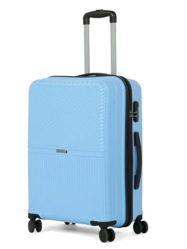 Image of Teakwood Meduim Size 8 Wheels Trolley Bag, Hard Cabin with Zipper Closure, Adjustable Push Button & Cross Side Strap, Number Lock System 360 Degree (Medium, Powder Blue)