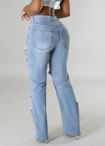 Womens High Waist Ripped Boyfriend Jeans Stretch Skinny Destroyed Rhinestones Pearls Straight Wide Leg Denim Pants4
