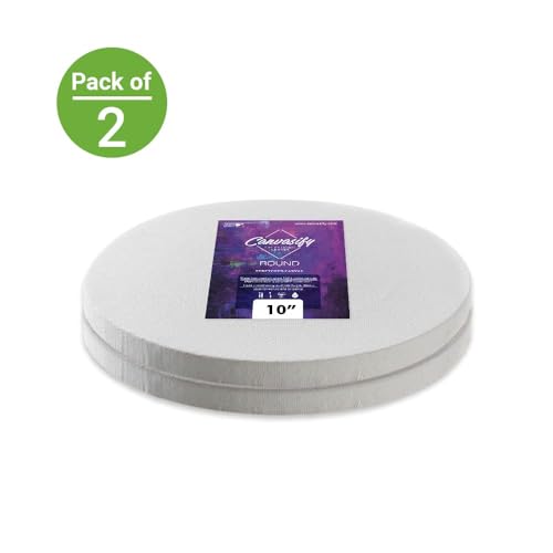 Image of Round Stretched Canvas Board 100% Cotton, Primed - MDF Backed Circle Panel for Acrylic, Oil & Watercolor Painting (10 inch Pack of 2)