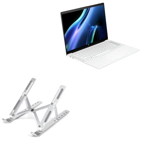 BoxWave Stand and Mount Compatible with HP Dragonfly Pro - Compact QuickSwitch Laptop Stand, Portable Multi Angle Viewing Foldable Riser - Metallic Silver