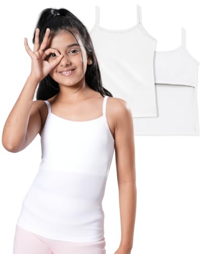 Lily Chic Lightly Padded Camisole for Girls | Ages 8-16 Yrs | Soft Cotton Slips | Covers Nipple Buds | Perfect Under Uniforms & Top | Pack of 2