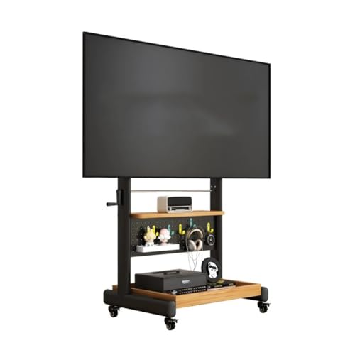 Avdnrya Soporte de suelo para TV móvil con soportes de montaje de metal y estantes, ruedas de bloqueo, adecuado para pantallas planas de 40 a 85 pulgadas