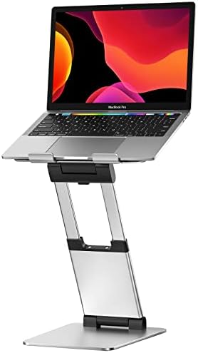Sit to Stand Laptop Stand, Promote Healthy Posture, Ergonomic Standing Computer Stand, Tall Height Adjustable Laptop Riser, Reduce Neck Pain Compatible with Macbook Air Pro, All Laptops 10-17"-Silver