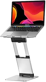 Sit to Stand Laptop Stand, Promote Healthy Posture, Ergonomic Standing Computer Stand, Tall Height Adjustable Laptop Riser, Reduce Neck Pain Compatible with Macbook Air Pro, All Laptops 10-17"-Silver