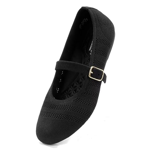 Image of Frank Mully Women's Mary Jane Flats Comfortable Dressy Ballet Flats Casual Round Toe Slip On Washable Knitted Fabric Office Work Woman Shoes