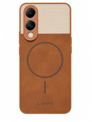 Image of Bintage Mac Safe Design Hard Slim Back Case | Soft Border Camera Protect | Dual PU Leather Finish Back Cover Compatible for Vivo Y17s / Vivo Y28 5G - White & Brown