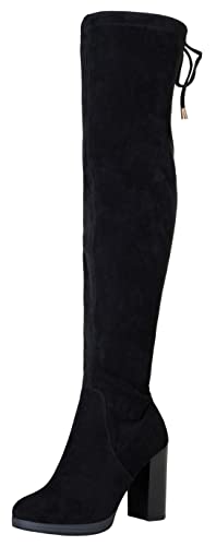 VEPOSE Vepose Women's Suede Thigh High Tall Chunky Platform Over The Knee Boots