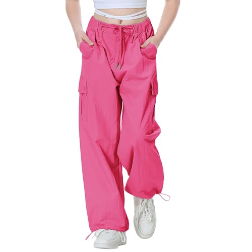Image of Rolanko Parachute Pants for Girls Y2K Cargo Trousers with Pockets Harajuku Jogger Pants Kids 4-14 Years