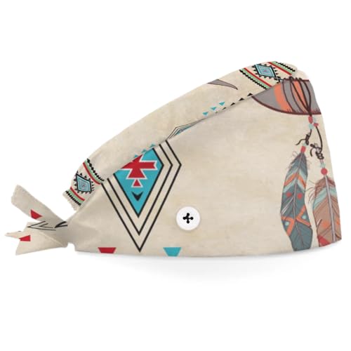 Mularoka Vintage Sheep Feathers Working Caps with Button Sweatband Comfortable Adjustable Bouffant Hats Work Hat for Women Men