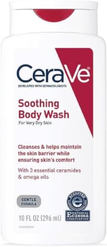 Image of CeraVe Soothing Body Wash for Dry Skin, Shower Oil for Sensitive, Dry, Itchy, and Eczema-Prone Skin, Fragrance Free & Paraben Free & Sulfate Free, 10 oz (Pack of 12)