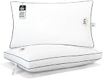 Serta Hotel Collection Bed Pillows King Size Set of 2, 400 Thread Count 100% Cotton Cover, Soft Support Gusseted Down Alternative Pillow for Back, Stomach or Side Sleepers, 18"x34"x2", White