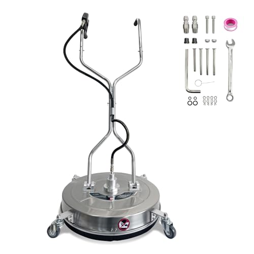 BouPower 20' Pressure Washer Surface Cleaner with 4 Wheels, 4600PSI Stainless Steel Surface Cleaner Attachment, Stainless Steel Dual Handle Pressure Washer for Concrete Driveway Sidewalk Deck Patio