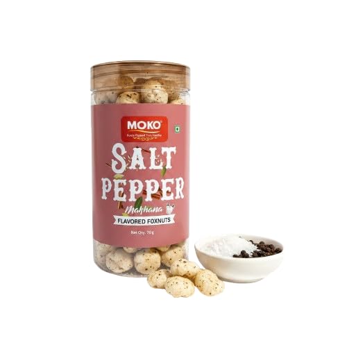 MOKO - Purely Popped. Truly Healthy Salt Pepper Makhana (Foxnuts) | Roasted & Flavored Lotus Seeds | Healthy Snack | Gluten-Free, Low Calorie | Protein-Rich Evening Snack | 70g
