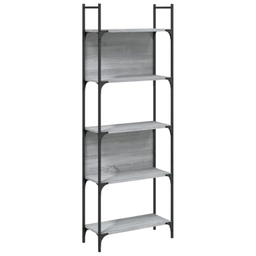 Estantería librería estrecha moderna de 5 baldas gris Sonoma y acero 2