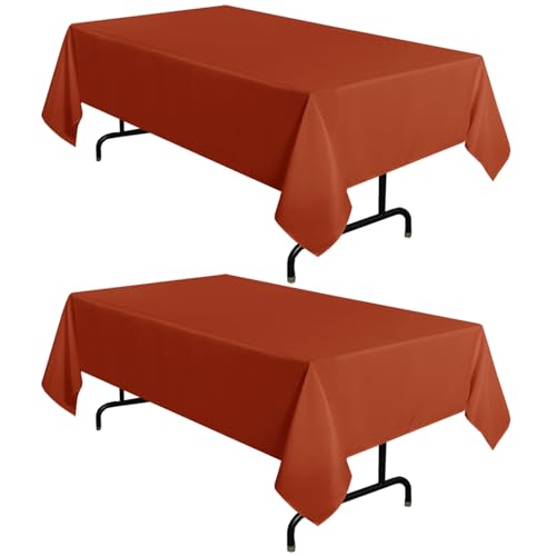 Image of sancua 2 Pack Fall Tablecloth 60 x 102 Inch Rust, Rectangle Thanksgiving Burnt Orange Table Cloth for 6 Feet Tables - Stain and Wrinkle Resistant Washable Polyester Table Cover for Dining Parties