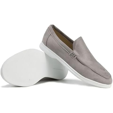 QCHIAN Loafers Suede old Money, Men's casual fashion loafers, Slip-on, no laces,Classic and comfortable flat shoes (Grey,42) Cover