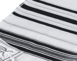 Wool Tallis Made in Israel Traditional White Designed with Various Colored Lurex Stripes Sizes 18-60 (Size 60-55" x 72", Black and Silver Stripes)4