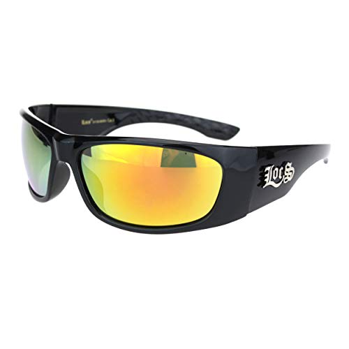 Mens Locs Sunglasses Oval Rectangle Wrap Around Black Frame Mirror Lens UV 400