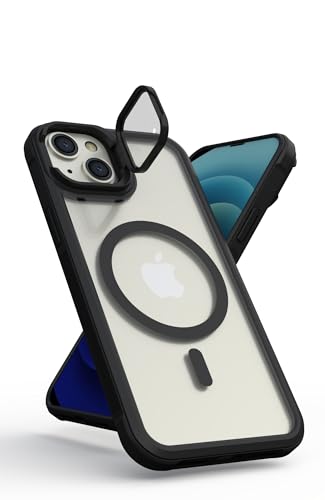 Image of Pirum Plastic Back Cover Case for Apple iPhone 15 Plus | Flex Stand Series | Kickstand with Camera Cover | Wireless Charging Compatible | Matte Black